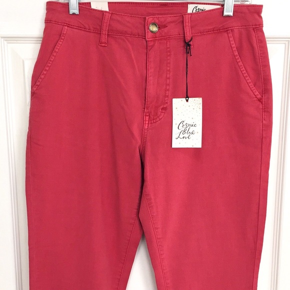 Cosmic Blue Love Women's Cropped Ankle Pants in Coral - Picture 6 of 16